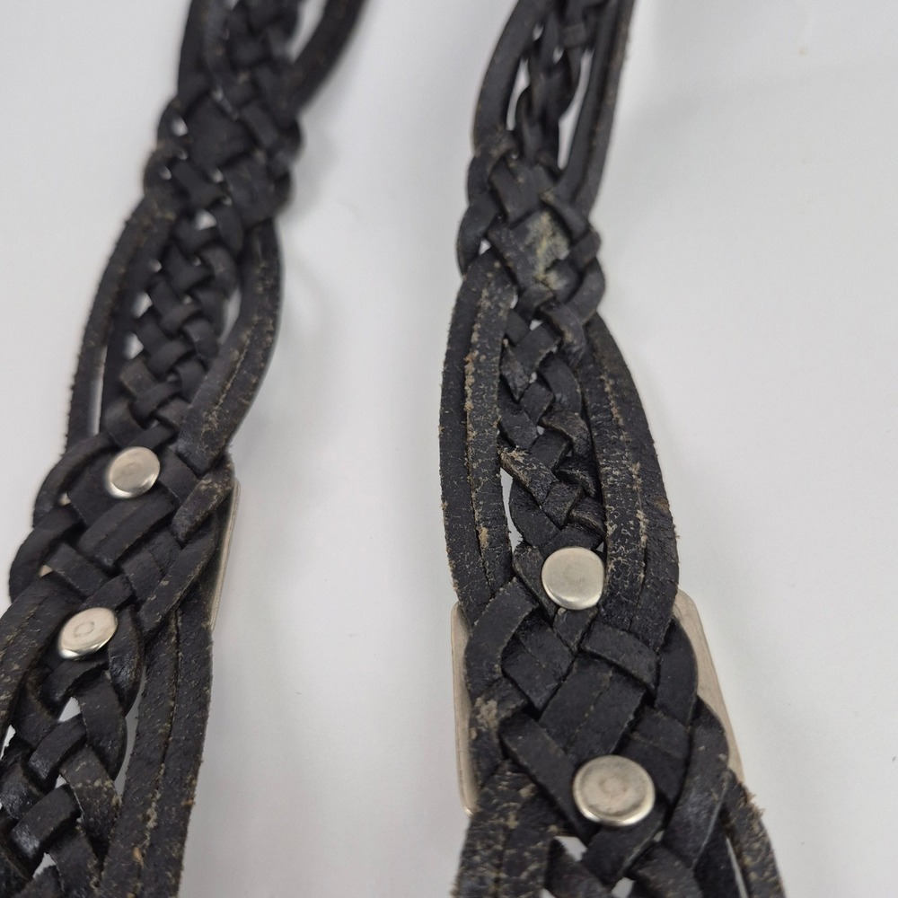 Kids Black Braided Genuine Leather Western Concho Belt Silver Tone Buckle ML - Picture 7 of 8